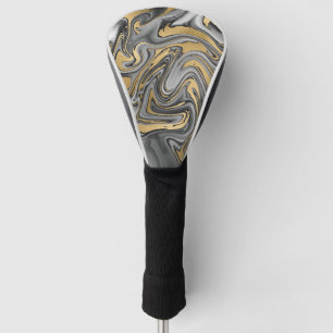 Schwarz, Weiß und Goldmarmor Ölteppich Abstrakt Golf Headcover