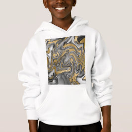Schwarz, Weiß und Goldmarmor Ölteppich Abstrakt Hoodie