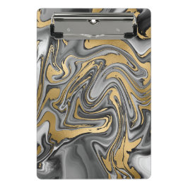 Schwarz, Weiß und Goldmarmor Ölteppich Abstrakt Mini Klemmbrett