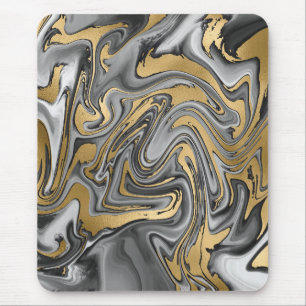 Schwarz, Weiß und Goldmarmor Ölteppich Abstrakt Mousepad