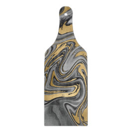 Schwarz, Weiß und Goldmarmor Ölteppich Abstrakt Schneidebrett