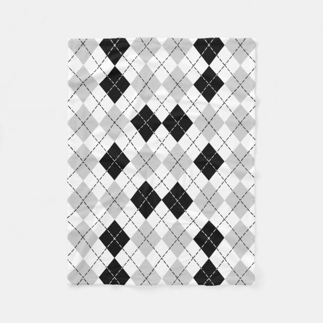 Schwarz Weiß und Grau Argyle Fleecedecke (Vorderseite)