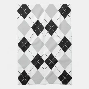 Schwarz Weiß und Grau Argyle Geschirrtuch