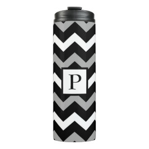 Schwarz Weiß und Grau Chevron Druckmuster Thermosbecher