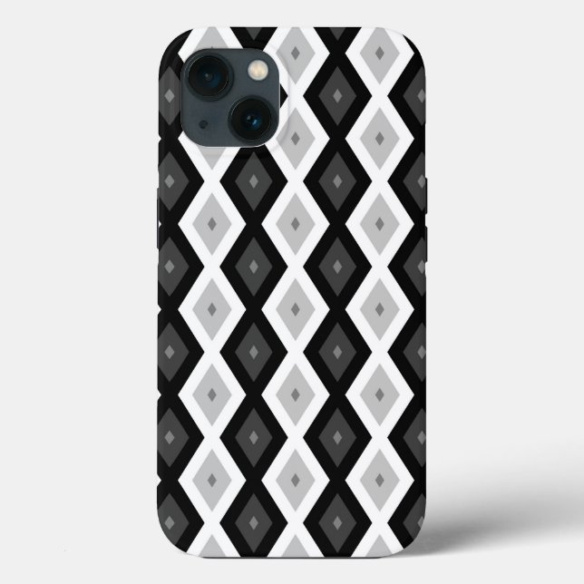 Schwarz, weiß und grau - Diamantmuster Case-Mate i iPhone Hülle (Rückseite)