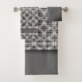 Schwarz, Weiß und Grau Karo Diamantmuster Badhandtuch Set