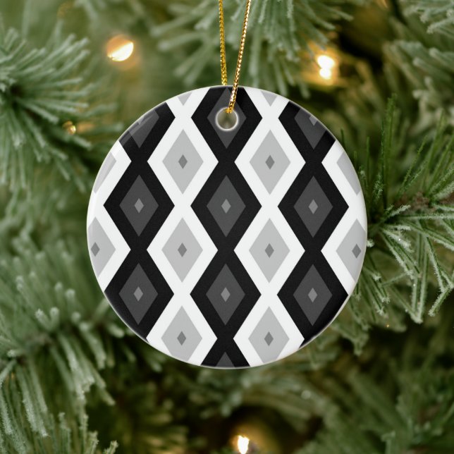 Schwarz, Weiß und Grau Keramik Ornament (Baum)