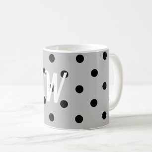 Schwarz-weiß und grau, Polka-Punkte, Monogramm Kaffeetasse