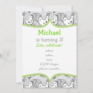 Schwarz, Weiß und Grauvögel mit Rahmen Einladung