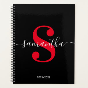Schwarz Weiß und Hellrot moderner Stil Monogramm Planer