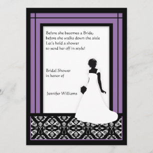 Schwarz, Weiß und Hübsches Lila Damask-Brautparty Einladung