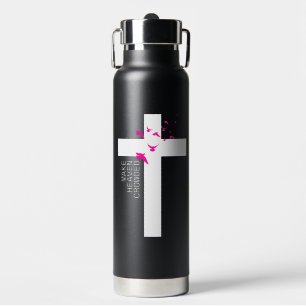 Schwarz-weiß und Magenta Minimalistisch Christlich Trinkflasche
