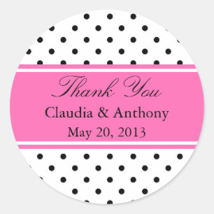 Schwarz, Weiß und Pink Polka Dot Wedding Vielen Da Runder Aufkleber