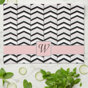 Schwarz Weiß und Rosa Chevron Küchenhandtuch Handtuch