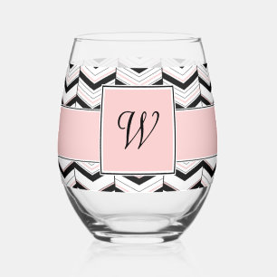Schwarz Weiß und Rosa Chevron Weinglas Ohne Stiel