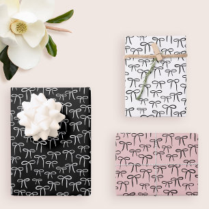 Schwarz Weiß und Rosa Einfache Schleifen Muster Geschenkpapier Set
