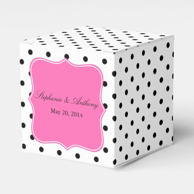 Schwarz, Weiß und Rosa Polka Dot Wedding Geschenkschachtel (Vorderseite)
