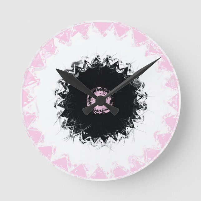 Schwarz-, Weiß- und Rosatöhre Abstrakt Runde Wanduhr (Vorderseite)