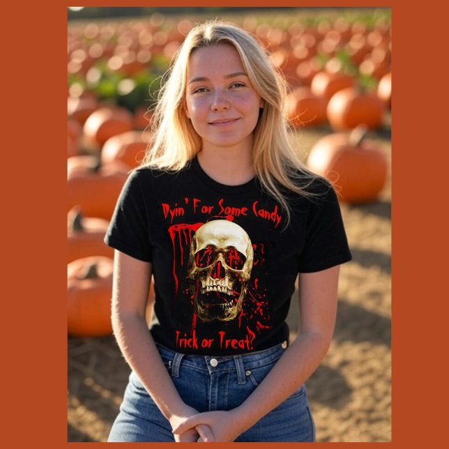 Schwarz, Weiß und Rot lachende Skull Bloody Hallow T-Shirt (Von Creator hochgeladen)