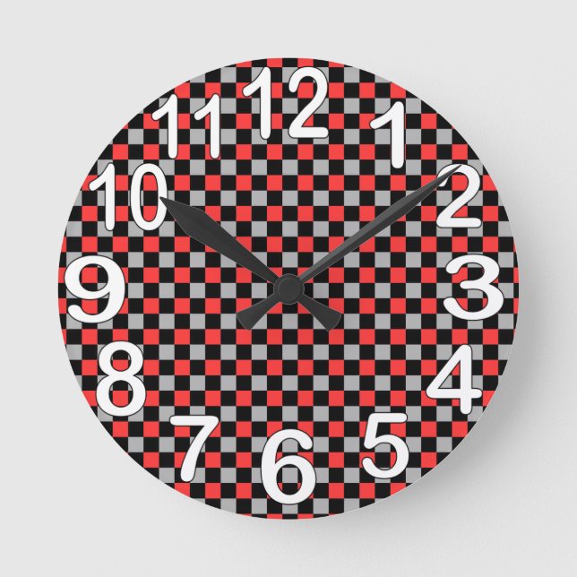 Schwarz-weiß und rot runde wanduhr (Vorderseite)