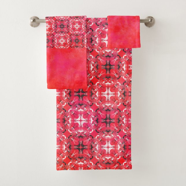 Schwarz, Weiß und Rot-Schachtel Badhandtuch Set (Insitu)