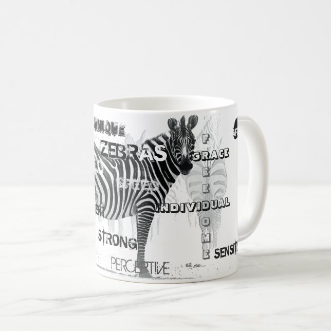 Schwarz-Weiß-Unique-Zebras-Typografie Kaffeetasse (VorderseiteRechts)