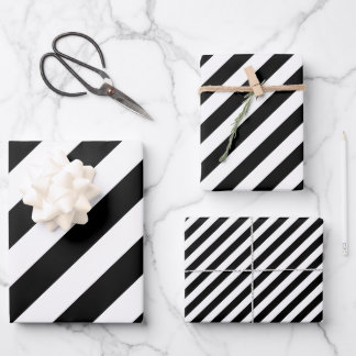 Schwarz-Weiß Unterschiedliche Größen Diagonale Str Geschenkpapier Set
