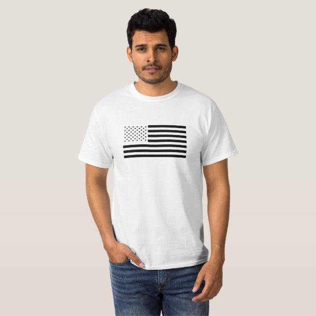 Schwarz-Weiß-US-Flagge T-Shirt (Vorne ganz)