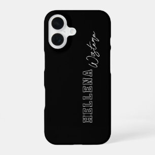 Schwarz Weiß Varsity College Monogramm Schrift Nam iPhone 16 Hülle