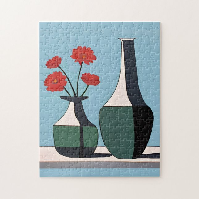 Schwarz-Weiß-Vasen mit roten Blume Puzzle (Vertikal)