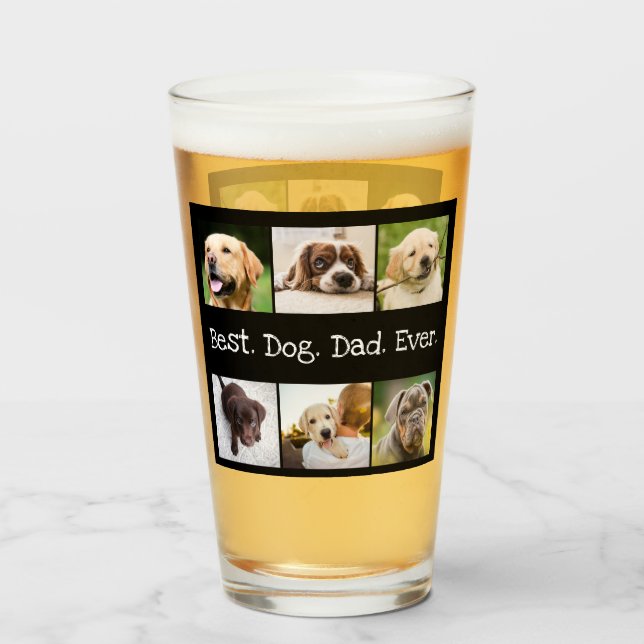 Schwarz-Weiß-Vater Bester Hund je 6 FotoCollage Glas (Vorne (Gefüllt))