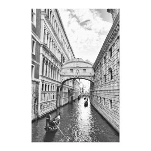 Schwarz-Weiß-Venedig-Brücke der Lichter mit Gondol Leinwanddruck