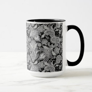 Schwarz/Weiß Verziert Paisley 2 Tasse