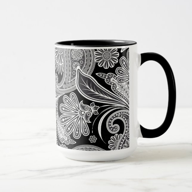 Schwarz/Weiß Verziert Paisley Tasse (Rechts)