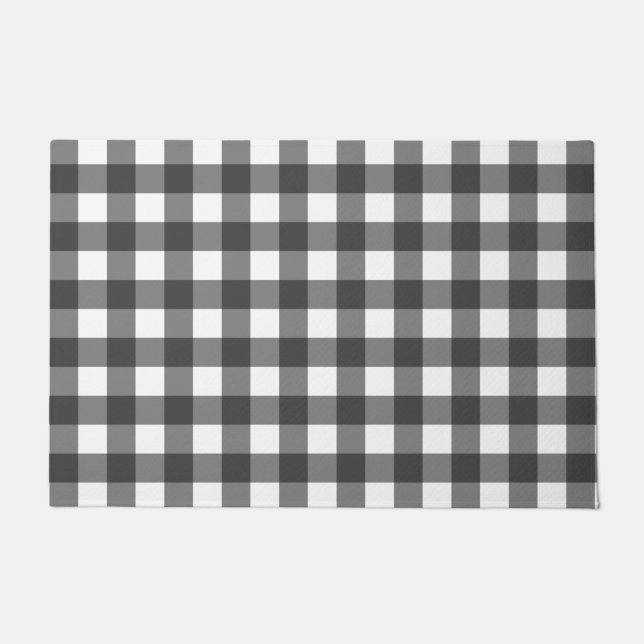 Schwarz-Weiß-Vichy-Print-Gingham-Muster Fußmatte (Vorderseite)