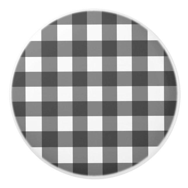 Schwarz-Weiß-Vichy-Print-Gingham-Muster Keramikknauf (Vorderseite)