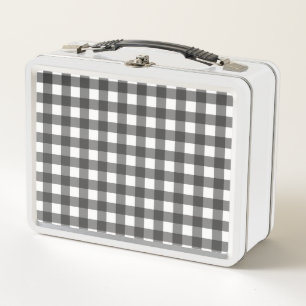 Schwarz-Weiß-Vichy-Print-Gingham-Muster Metall Brotdose