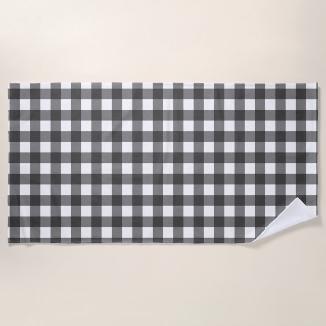 Schwarz-Weiß-Vichy-Print-Gingham-Muster Strandtuch (Vorderseite)