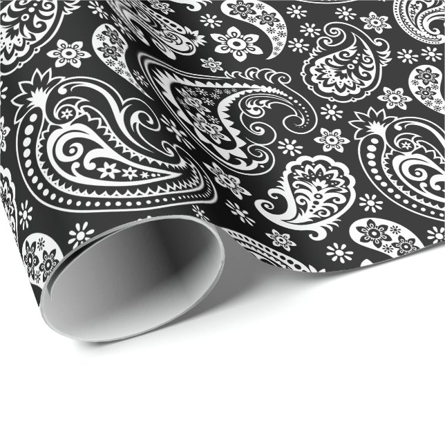 Schwarz/Weiß Vintag Paisley Geschenkpapier (Rolleneckpunkt)