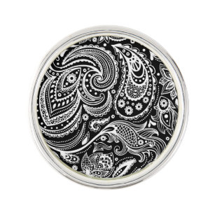 Schwarz-Weiß-Vintag-Paisley-Muster Button Anstecknadel