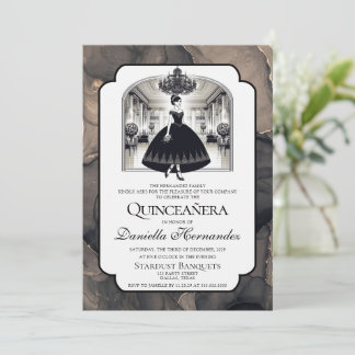 Schwarz-Weiß-Vintag-Quinceñera Einladung