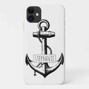 Schwarz, weiß vintage Anker und Name nautisch Case-Mate iPhone Hülle