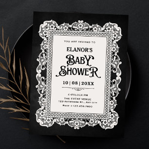 Schwarz-weiß-vintage-barocke Babyparty Einladung