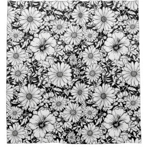 Schwarz-weiß vintage Blumen nahtloses Muster (7) Duschvorhang