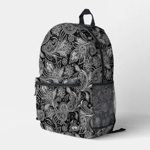 Schwarz-weiß vintage Blumen Paisley Bedruckter Rucksack