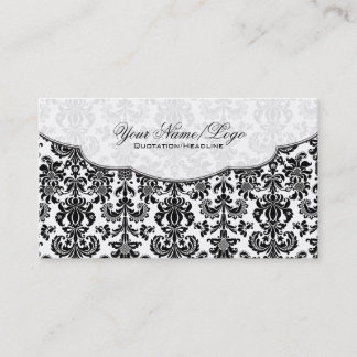Schwarz-weiß Vintage-Blumendamaskus-Muster 4 Visitenkarte