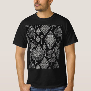 Schwarz-Weiß-Vintage Blumenmuster T-Shirt