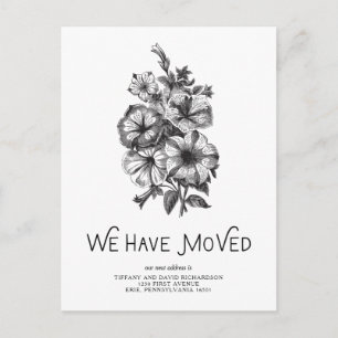 Schwarz-Weiß-Vintage Blüte   Adressänderung Ankündigungspostkarte