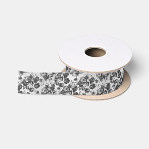 Schwarz-weiß vintage boho chic Rosen floral Satinband