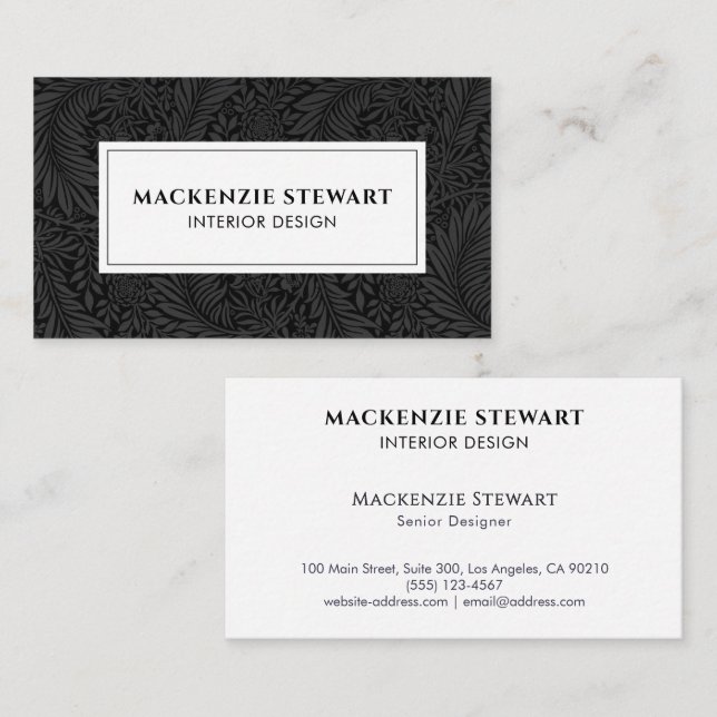 Schwarz-weiß Vintage botanische Beruflich Visitenkarte (Vorne/Hinten)